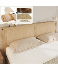 gaomon Platform Bed Frame Rattan Headboard Led Lights Storage Baskets Farmhouse Metal Frame No Box Spring