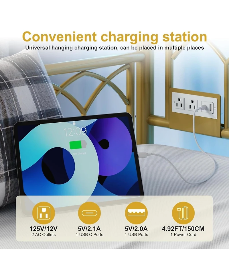 gaomon Daybed with Trundle Metal Bed Charging Station Led Lights Sturdy Foundation for Living Room Guest Room