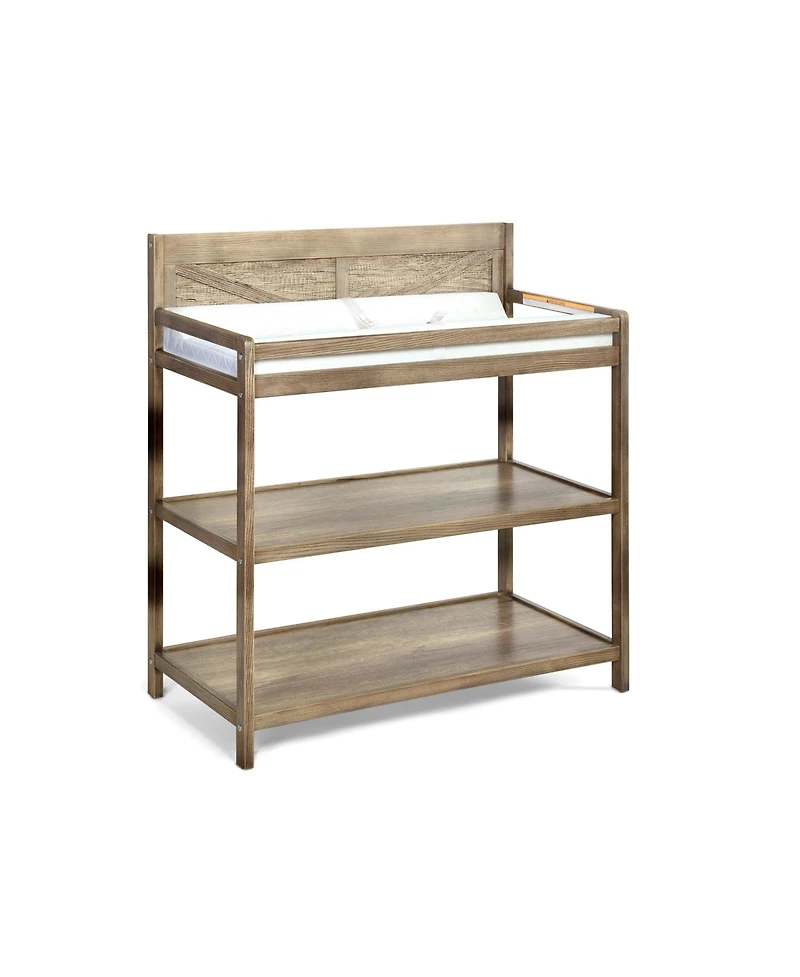 Flynama Modern Changing Table Vintage Chestnut Finish with Two Shelves and 4 Side Safety Rails Jpma Certified
