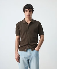 Mango Men's Cotton Structured Knit Buttons Polo Shirt