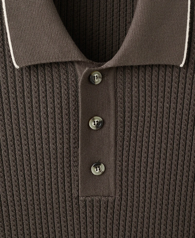 Mango Men's Fine-Knit Herringbone Polo Shirt