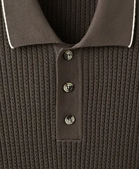 Mango Men's Fine-Knit Herringbone Polo Shirt