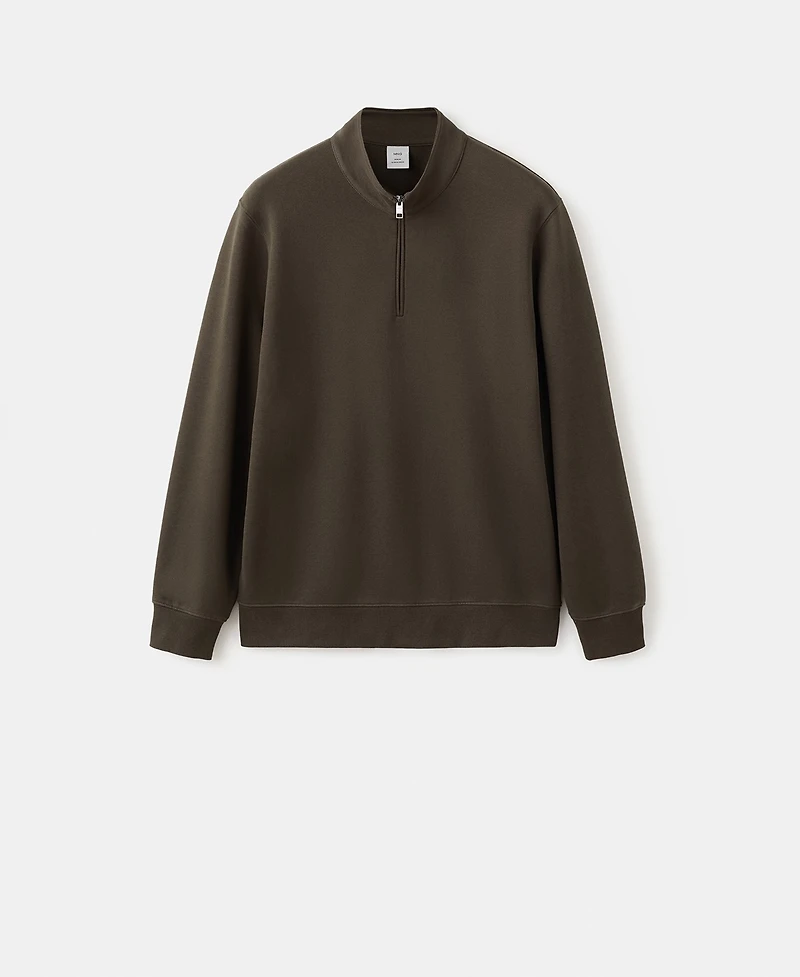 Mango Men's Cotton Zip-Neck Sweatshirt