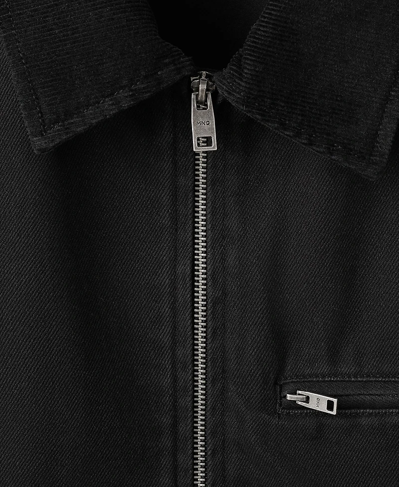 Mango Men's Corduroy Collar Denim Jacket