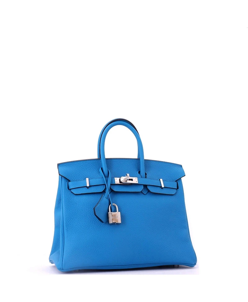 Pre-Owned HERMES Birkin 25 Handbag Blue Togo with Palladium Hardware