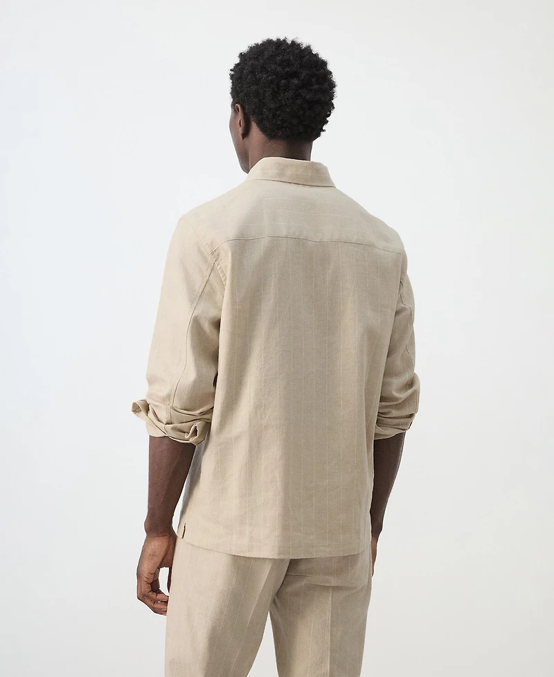 Mango Men's Linen and Cotton Blend Striped Shirt