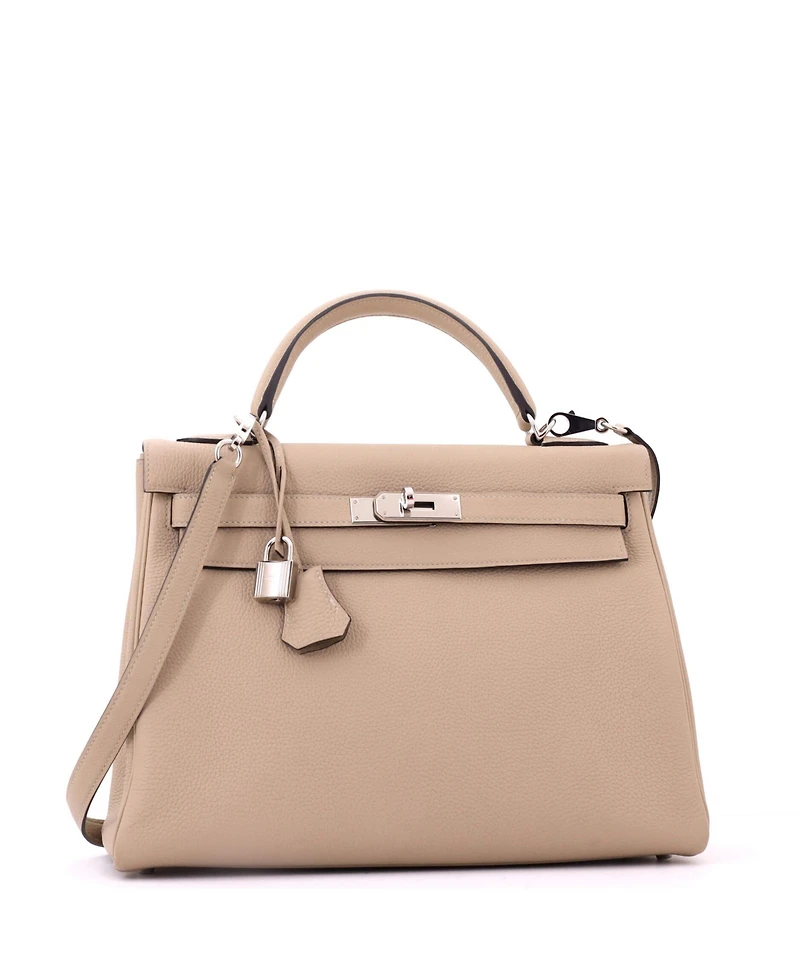 Pre-Owned HERMES Kelly Handbag Light Togo with Palladium Hardware