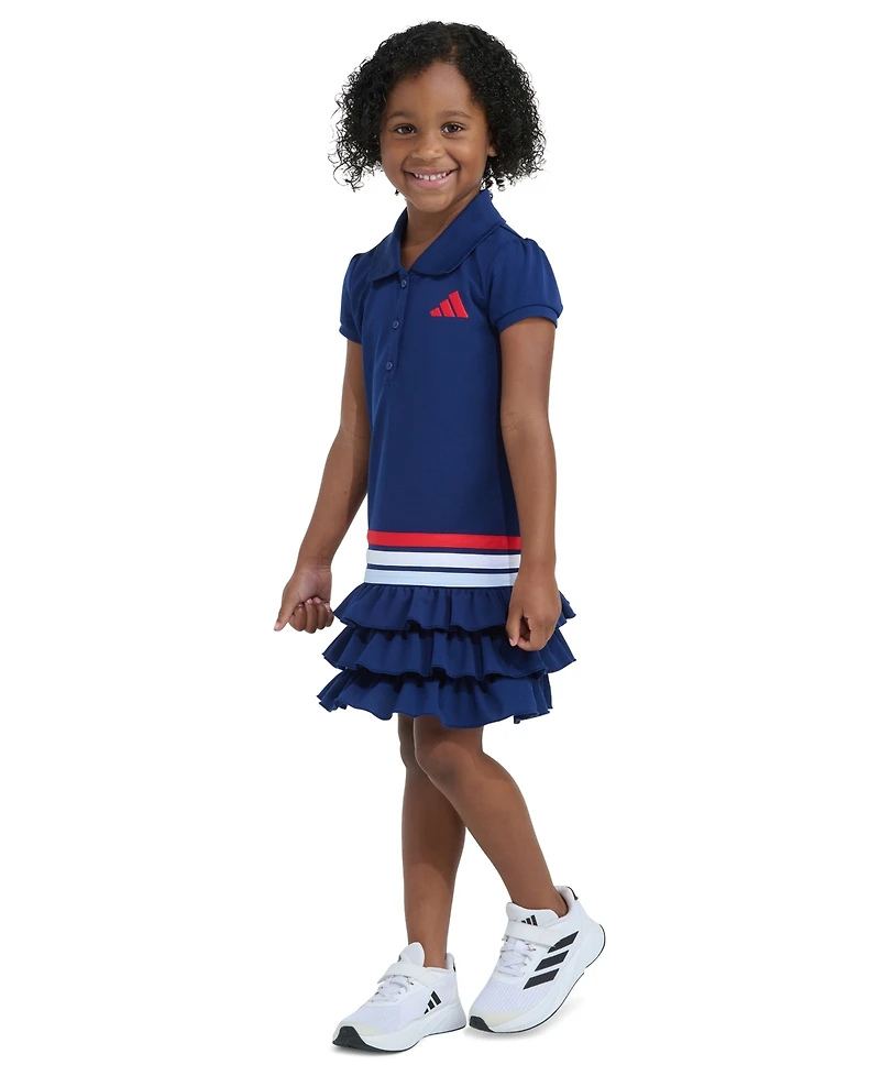 adidas Girls' 2T-6X Ribbed Polo Collar Dress