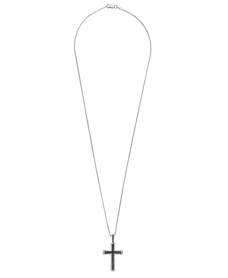 Macy's Men's Black Diamond Cross Pendant Necklace (1/4 ct. t.w.) in Sterling Silver