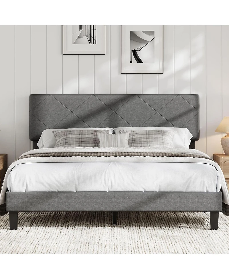 gaomon Noise-Free Upholstered Bed Frame Platform with Diamond Stitched Padded Headboard, Wooden Slats, Sturdy Mdf, Easy Assembly