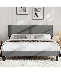 gaomon Noise-Free Upholstered Bed Frame Platform with Diamond Stitched Padded Headboard, Wooden Slats, Sturdy Mdf, Easy Assembly