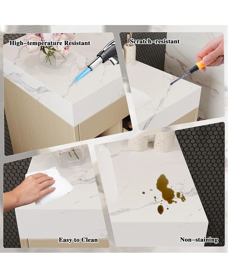 Sillysis 29.9" Floating Bathroom Vanity with Ceramic Sink, Sintered Stone Top, 2 Soft Close Drawers