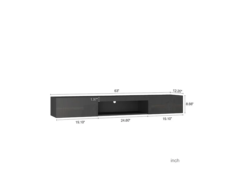 sumyeg 63" Modern Floating Tv Stand Wall Mounted with 16 Color Led Lighting