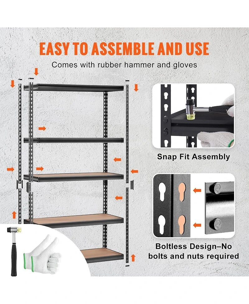 Rainsken Storage Shelving Unit, 5-Tier Adjustable Metal Storage Shelves, Heavy Duty Organizer Rack for Pantry, Basement, 18" D x 48" W x 72&