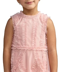 Girls High Neck Sleeveless Micro Ruffle Mini Dress