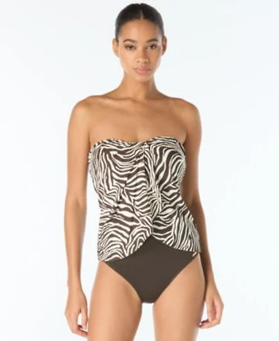 Vince Camuto Womens Draped Bandeau Neck Tankini Top High Waisted Bottoms