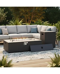 Gymojoy 2-Piece Outdoor Fire Table Set 42.9 Inch Rectangle Gas Firepit with Tank Cover