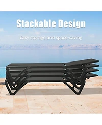 Clihome Lounge Chairs Set, Aluminum Adjustable Outdoor Chaise with Wheels, 2 Poolside Chairs,1 Side Table, Textilene