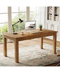 Tribesigns 63-Inch Computer Desk, Solid Wood Home Office Desk with Sturdy Wooden Legs, Rustic Large Computer Office Table for Writing, Reading, Study