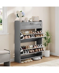 gaomon Shoe Cabinet with 2 Flip Drawers and 1 Top Drawer High-Gloss Painted Wood Shoe Organizer