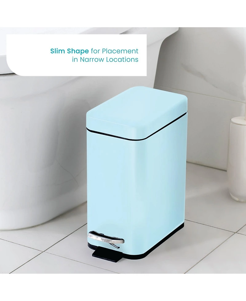 Home Zone Living 1.3 Gallon Slim Stainless Steel Trash Can with Step On Pedal and Soft Close Lid
