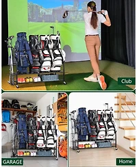 Heavy-Duty 4-Bag Golf Stand with Accessory Storage & Club Rack for Garage, Golf Club, Basement