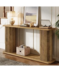 Tribesigns 63" Long Console Table, Mid Century Modern Behind Couch Sofa Table with Shelves