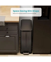 Home Zone Living 12 Gallon Slim Stainless Steel Kitchen Trash Can with Step Pedal and Soft Close Lid