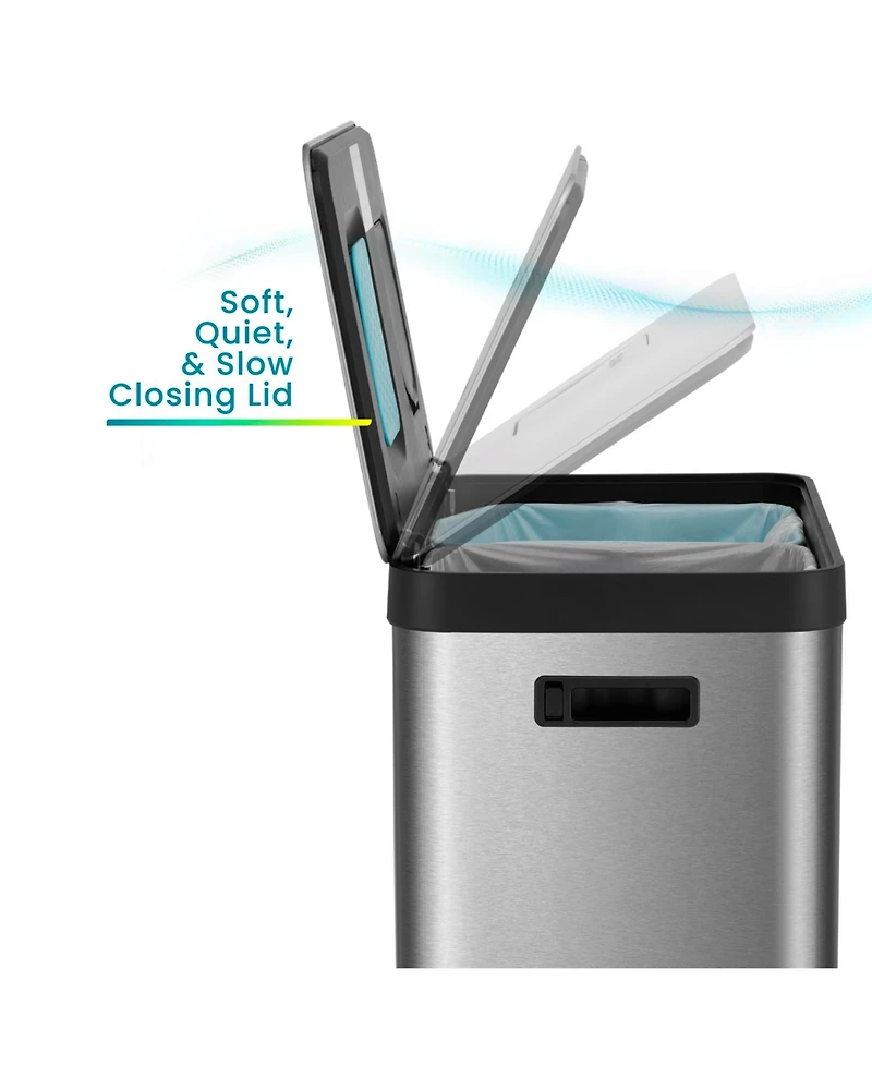 Home Zone Living 19 Gallon Stainless Steel Dual Trash and Recycling Can with CleanAura Odor Control and Soft Close Lid