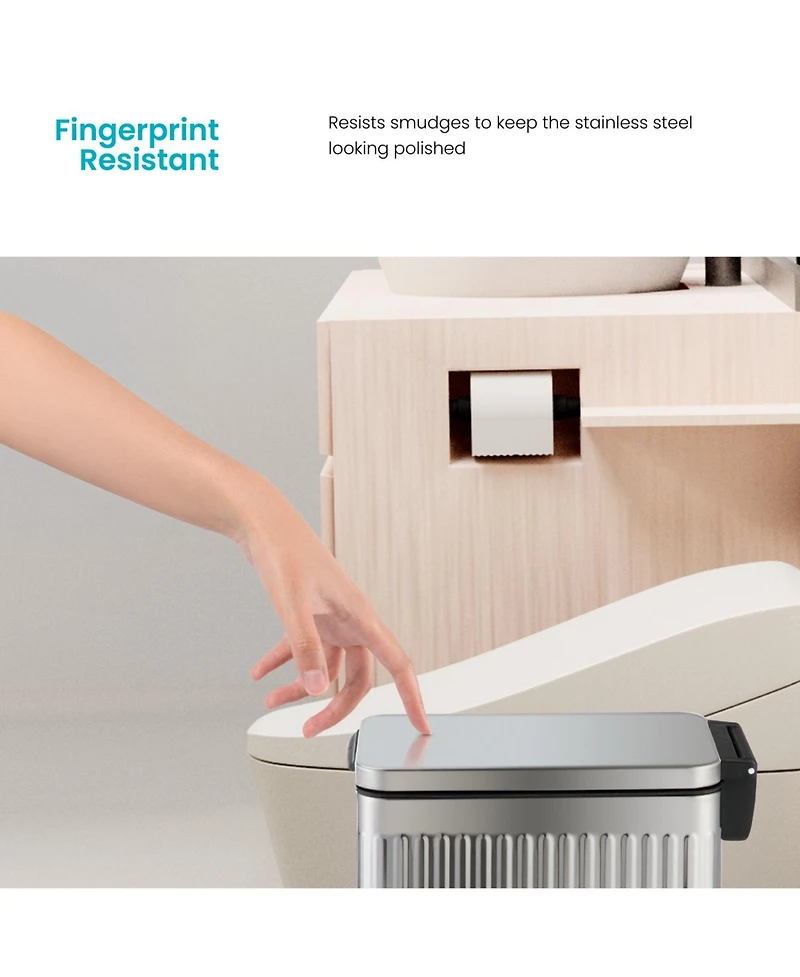 Home Zone Living 3 Gallon Slim Stainless Steel Trash Can with Reeded Pattern, Step Pedal and Soft Close Lid