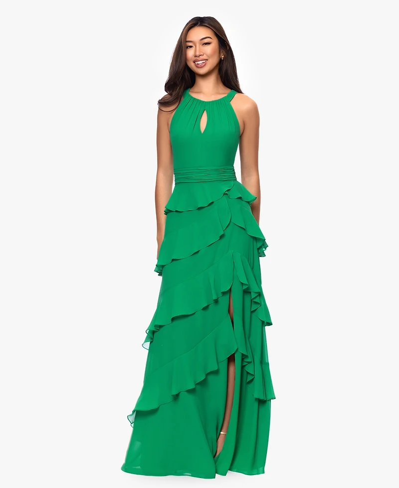 Xscape Women's Halter Tiered Ruffle Gown