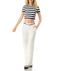 Ivonne Women's Striped Short Sleeve Round Neck Crop Top