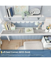 gaomon Twin Metal Loft Bed with Large Desk Storage Shelves Ladder Safety Guardrail Steel Slats Space-Saving