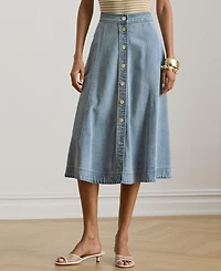 Lauren Ralph Women's Button-Front Denim Midi Skirt