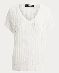 Lauren Ralph Women's Short-Sleeve V-Neck Ribbed Sweater