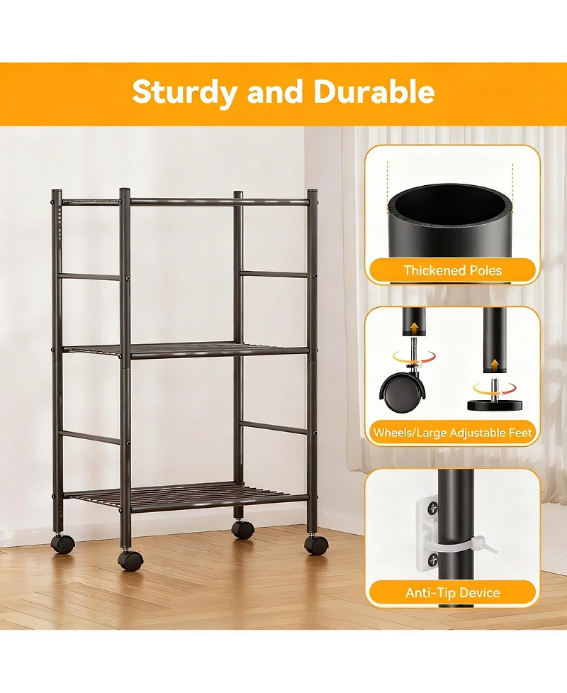 Yigii 3 Tier Metal Shelving Unit with Wheels