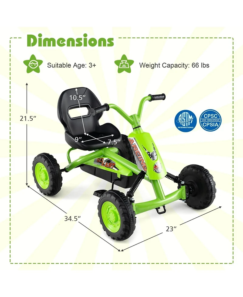 Mecale Go Kart for Kids 4 Wheel with Steering Handlebars and Adjustable