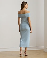 Lauren Ralph Women's Striped Off-The-Shoulder Midi Dress