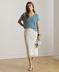 Lauren Ralph Women's Embroidered Midi Pencil Skirt