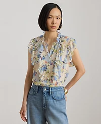 Lauren Ralph Women's Floral Flutter-Sleeve Shirt