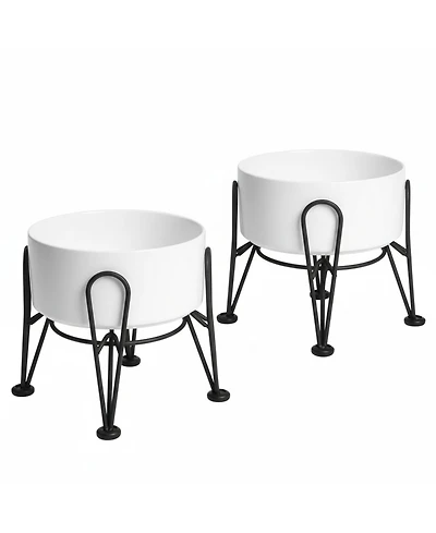 Aronkl Elevated Dog Ceramic Bowl Set 2 Pack with Anti-slip Non-tip Metal Stand for Dogs Food Water Feeding