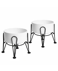 Aronkl Elevated Dog Ceramic Bowl Set 2 Pack with Anti-slip Non-tip Metal Stand for Dogs Food Water Feeding