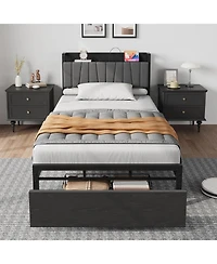 gaomon Loft Bed with Large Desk and 2-Tier Storage Shelves, Heavy Duty Metal Loft Bed with Ladder and Guardrail for Kids and Adults