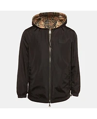 Pre-Owned Burberry Men's Check Synthetic Reversible Hooded Jacket