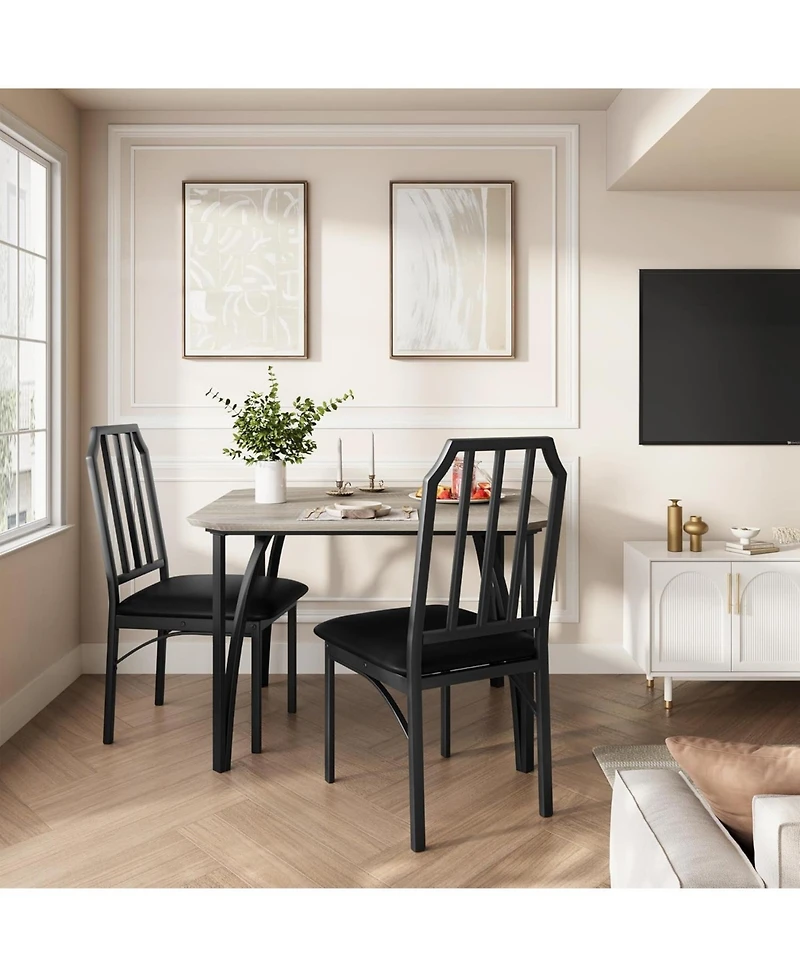 Gaomon 3-Piece Square Dining Set for 2, Table & Upholstered Chairs, Rustic Brown/Brown