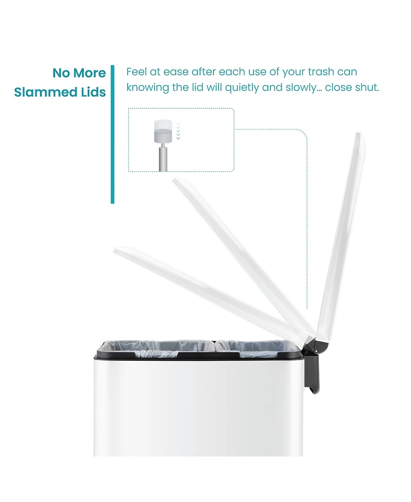 Home Zone Living 13 Gallon Dual Compartment Stainless Steel Kitchen Trash Can with Step Pedal and Soft Close Lid