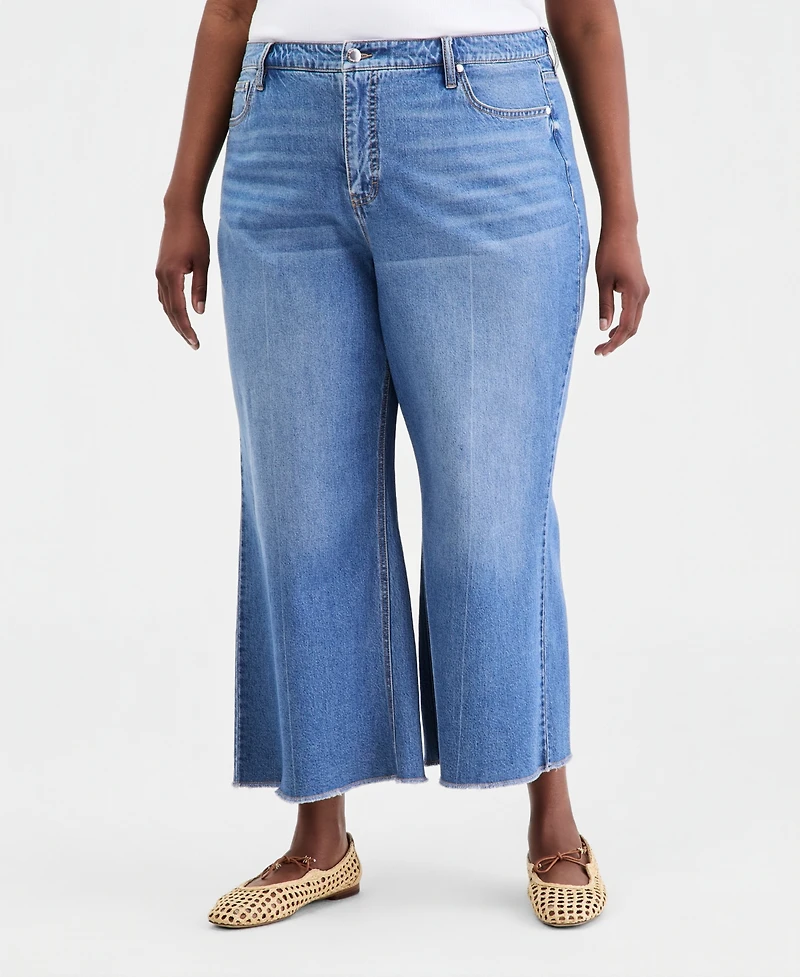 On 34th Plus Alexis Wide-Leg Frayed-Hem Jeans, Macy's Exclusive