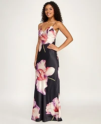 Seni & Cade Women's Large Floral Printed V-Neck Slip Dress