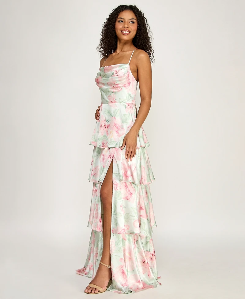 Seni & Cade Women's Floral Strapless Pleated Square Neck Drop Waist Dress