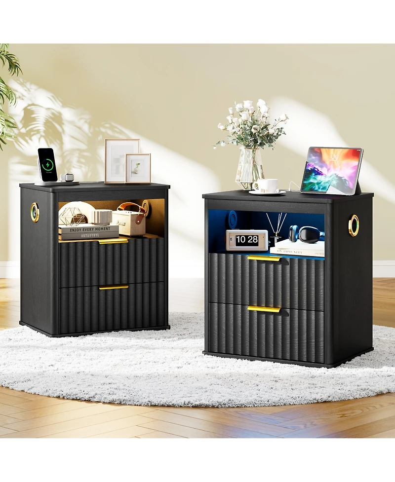 Vlrska 19.7-inch Wide Nightstand with Motion Sensor Function, Led Lights, and Wireless Charging Station